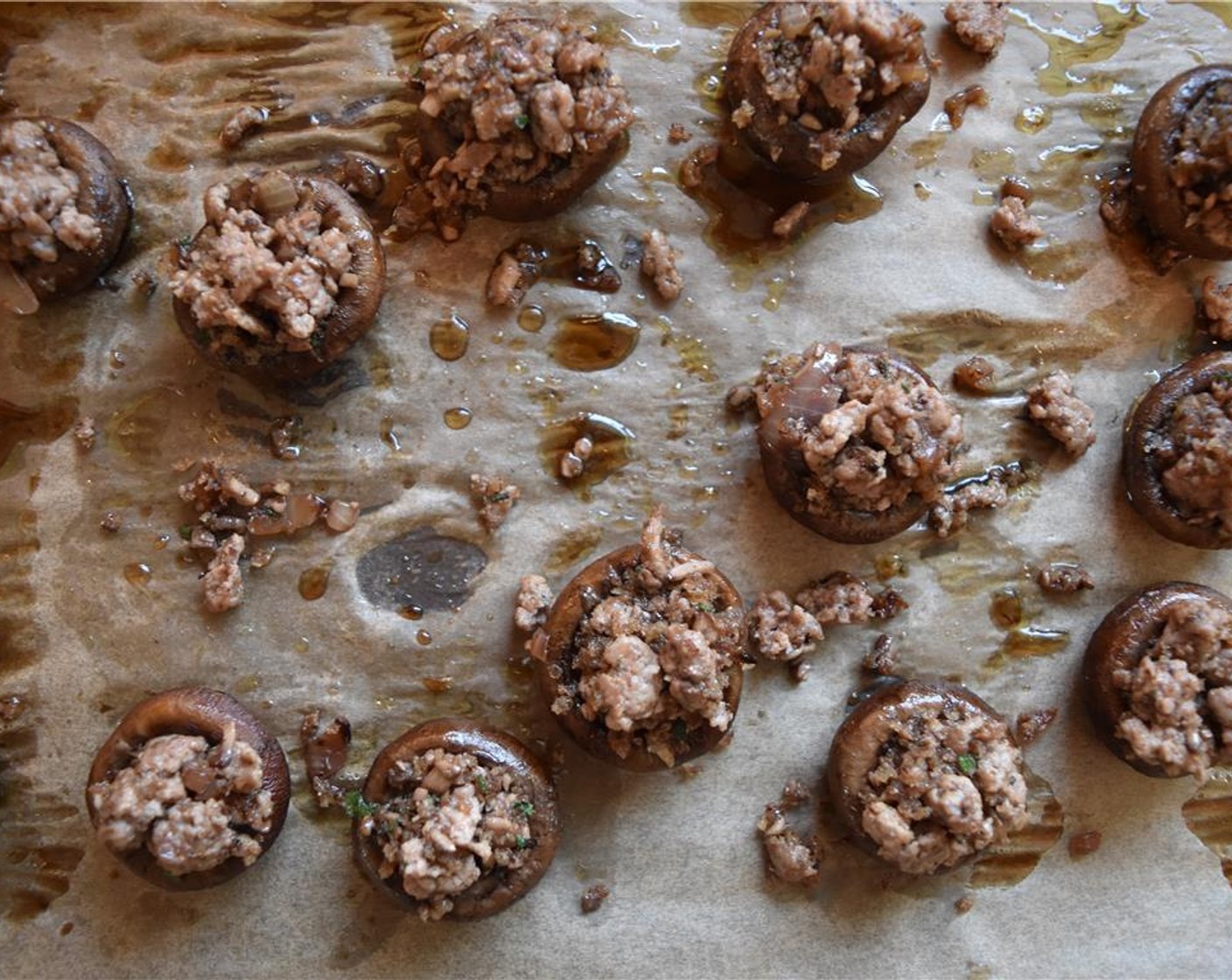 step 10 Stuff your mushrooms with your lamb mixture. Top the stuffed mushroom with a small spoonful of cheese mixture. Then place in the oven for 5 minutes or until cheese is slightly crispy.