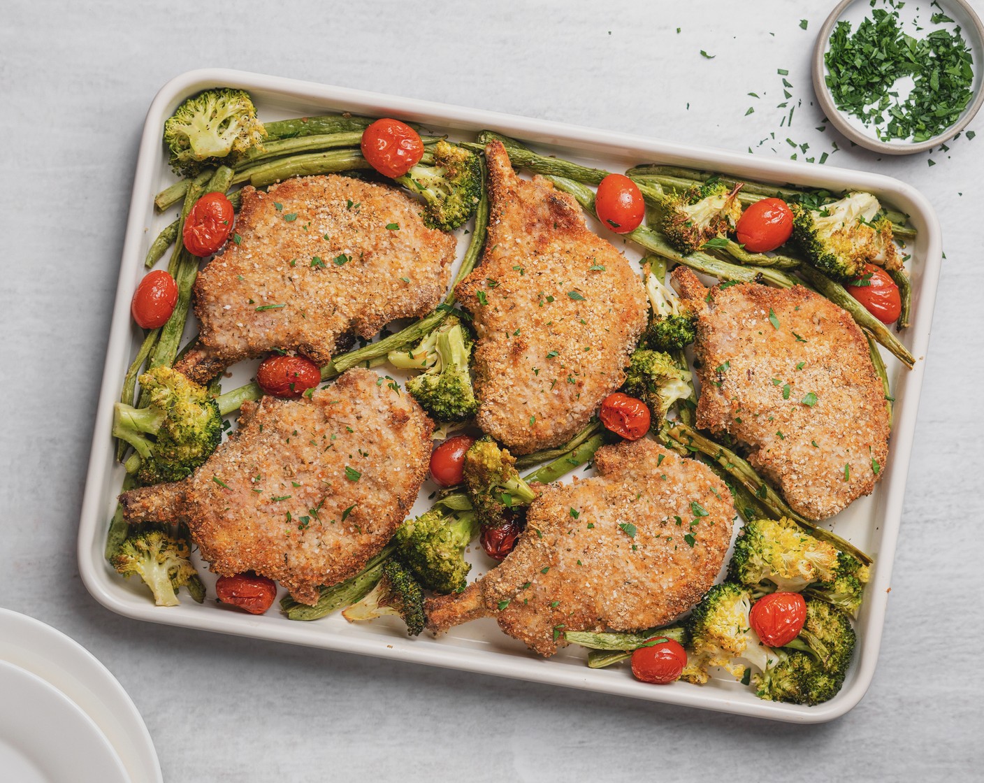 Sheet Pan Veggies Crusted Pork Chops