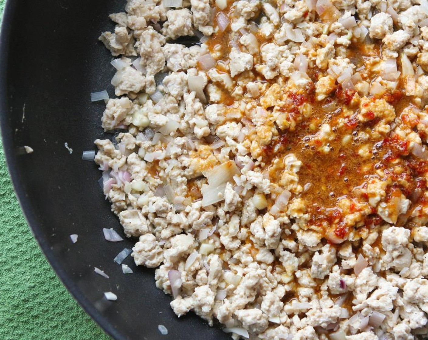 step 6 Add the liquid mixture to the chicken mixture and stir until combined.