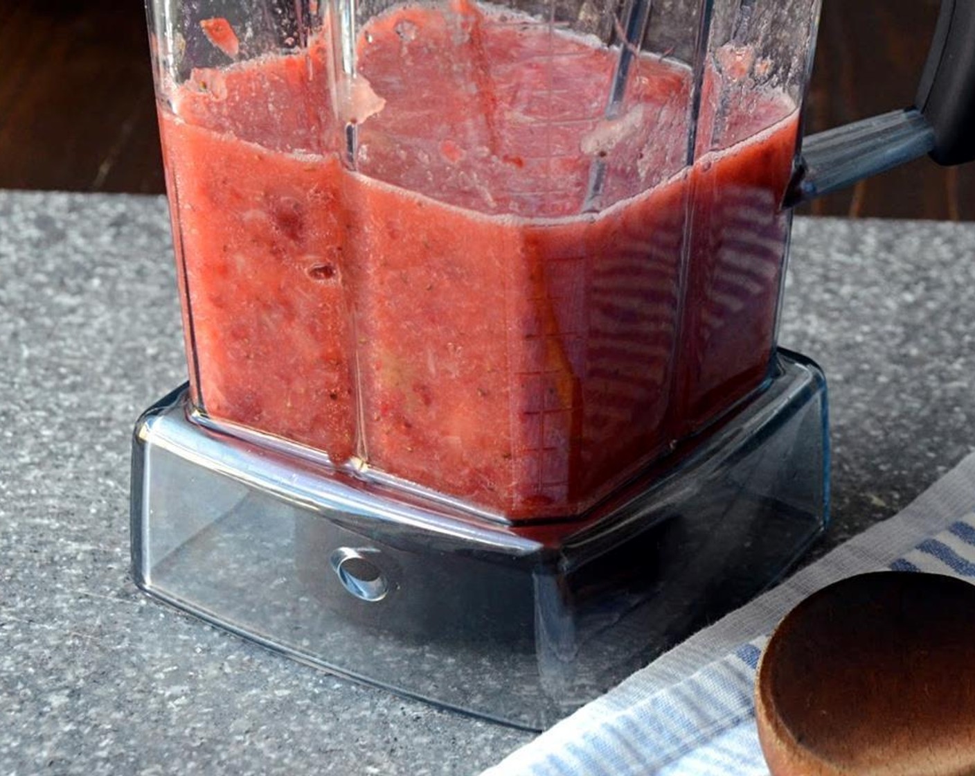 step 1 Process the Fresh Strawberries (3 cups) and Salt (1/4 tsp) in a blender or food processor until a chunky puree is formed. Set aside.