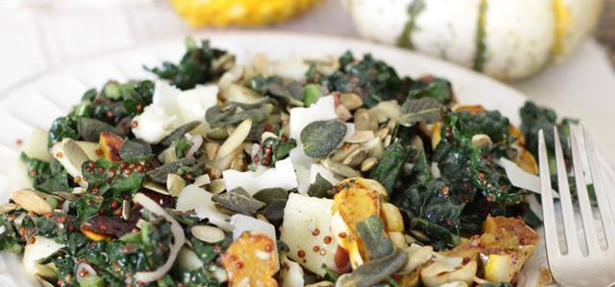 Autumn Kale Salad + Maple Sage Vinaigrette Recipe | SideChef