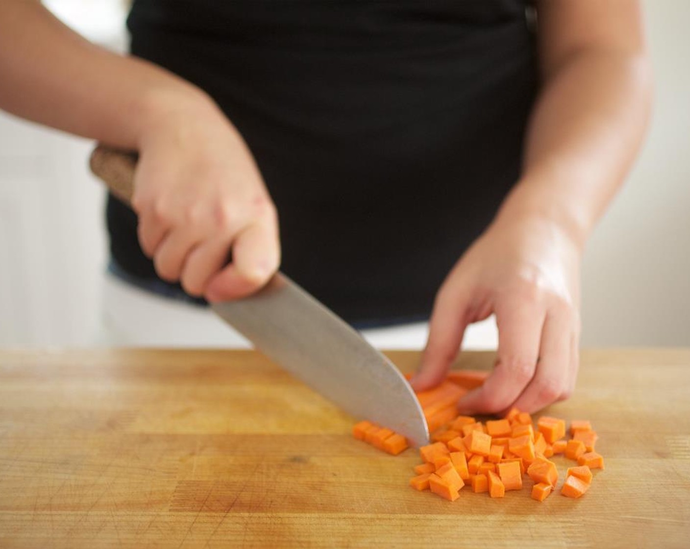 step 1 Peel and dice Carrot (1). Slice carrot and Celery (1 stalk) into 1/4 inch pieces. Mince Garlic (1 clove), set all aside.