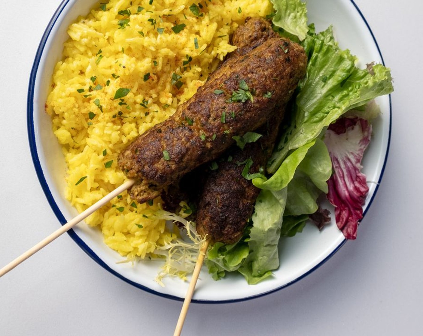 Blended Beef Kebabs with Saffron Rice