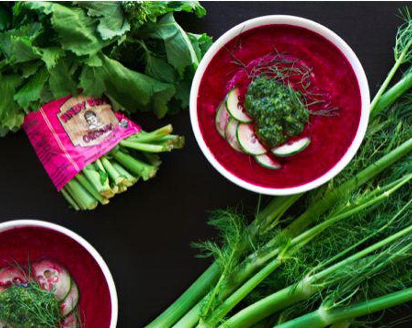 Beet and Fennel Gazpacho with Broccoli Rabe Pesto