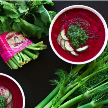 Beet and Fennel Gazpacho with Broccoli Rabe Pesto Recipe | SideChef