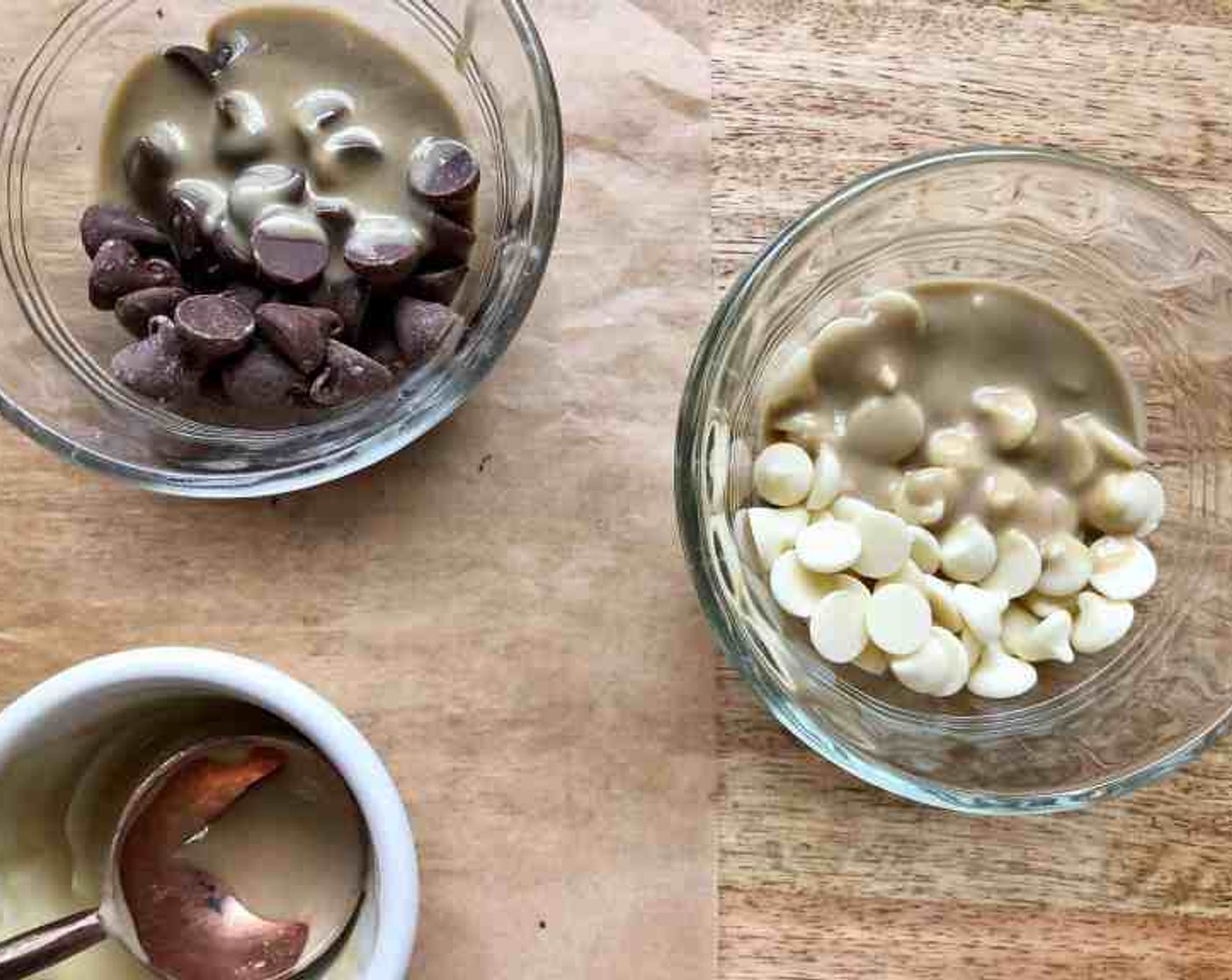 step 13 Melt White Chocolate Chips (1/2 cup) and Tahini (2 Tbsp) in a bowl in a microwave in 20-second bursts, stirring after each, until chocolate is melted (or melted in a heatproof bowl set over a saucepan of simmering water; do not let bowl touch water). Stir to combine.