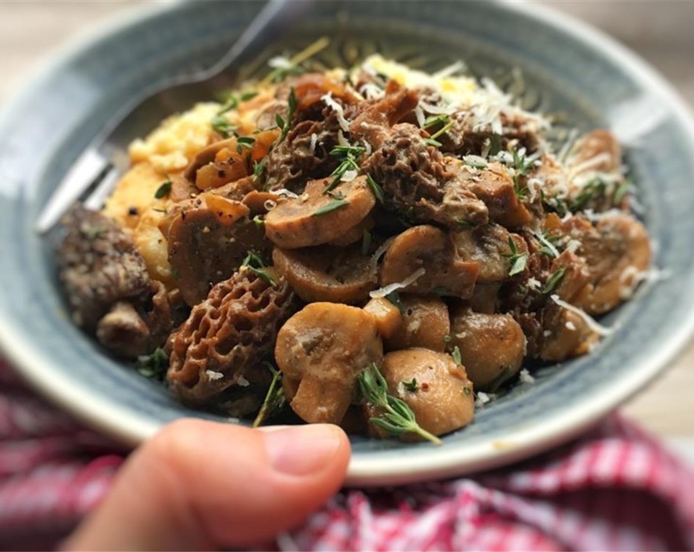 step 6 Stir the mushrooms well and turn the heat lower. Check the seasoning and add extra pepper or salt to taste if necessary. Add more ricotta to taste if you want it extra creamy. Sprinkle with grated Parmesan Cheese (1 Tbsp). Enjoy!