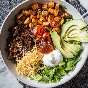 Easy Lentil and Roasted Sweet Potato Taco Bowl Recipe | SideChef