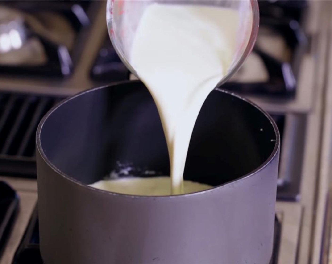 step 2 Combine Heavy Cream (1 1/4 cups), Non-Fat Milk (1/3 cup), and half of the Granulated Sugar (1/4 cup) in a medium saucepan. Heat mixture over medium-low heat, stirring constantly until the sugar has dissolved. Do not boil.