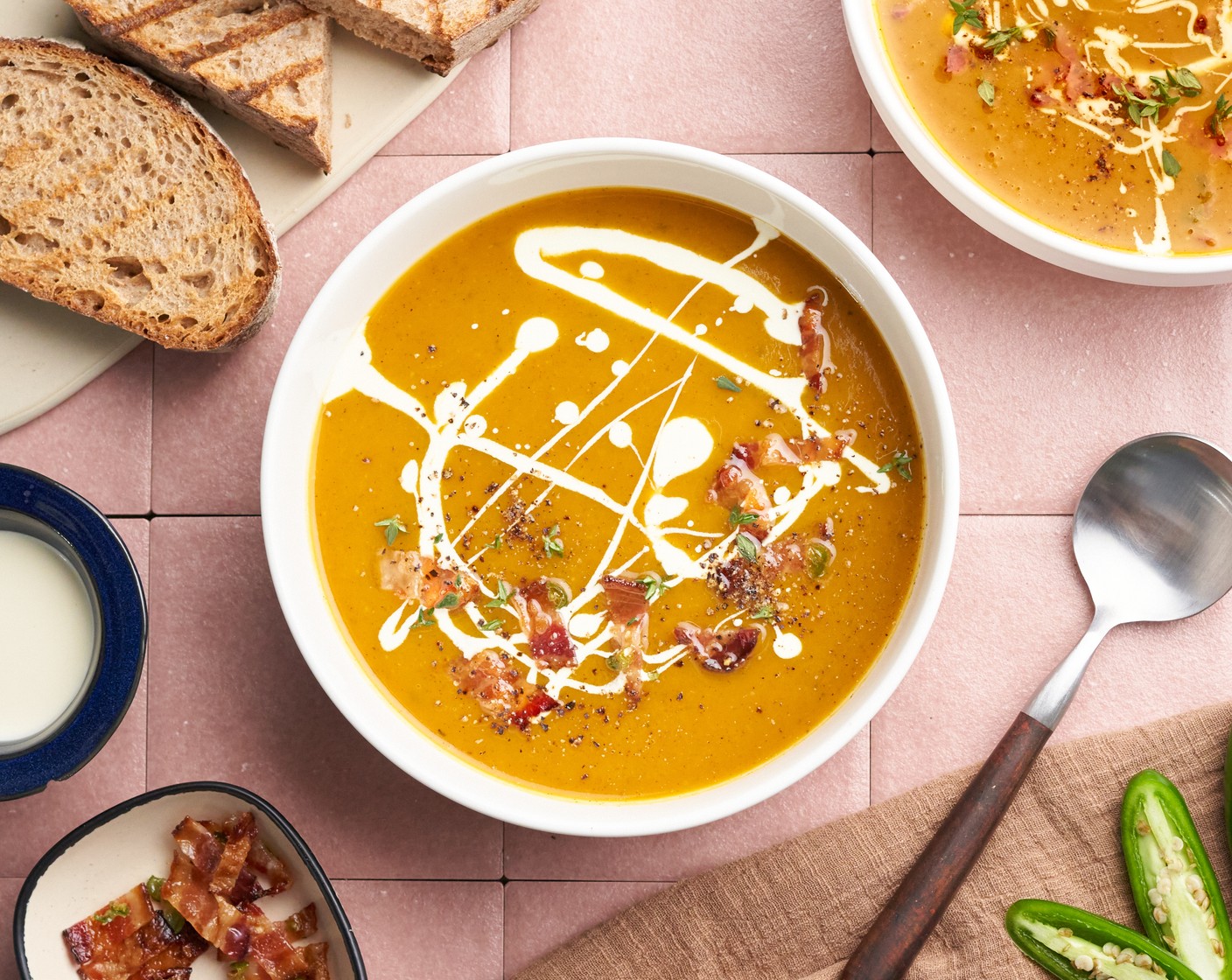 Spicy Butternut Squash Soup with Maple Jalapaño Bacon