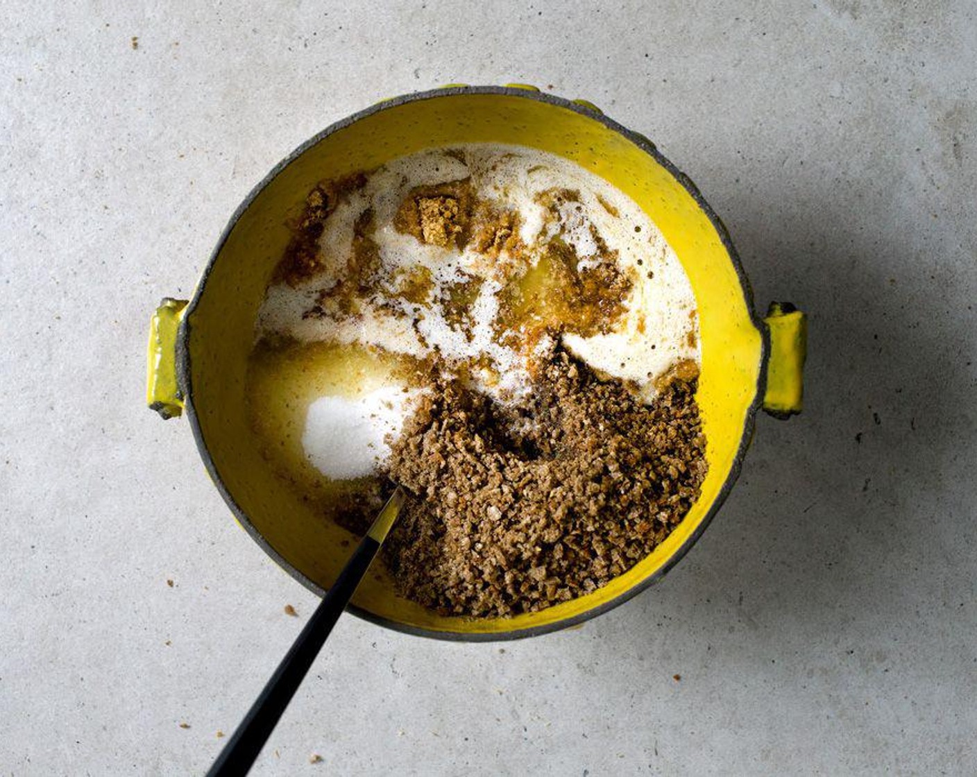 step 2 Combine Digestive Biscuits (2 1/2 cups), Granulated Sugar (1/3 cup), Molasses (1 1/2 Tbsp), Fine Sea Salt (1/4 tsp), Whole Milk (2 Tbsp), and Unsalted Butter (2/3 cup) in a large bowl.