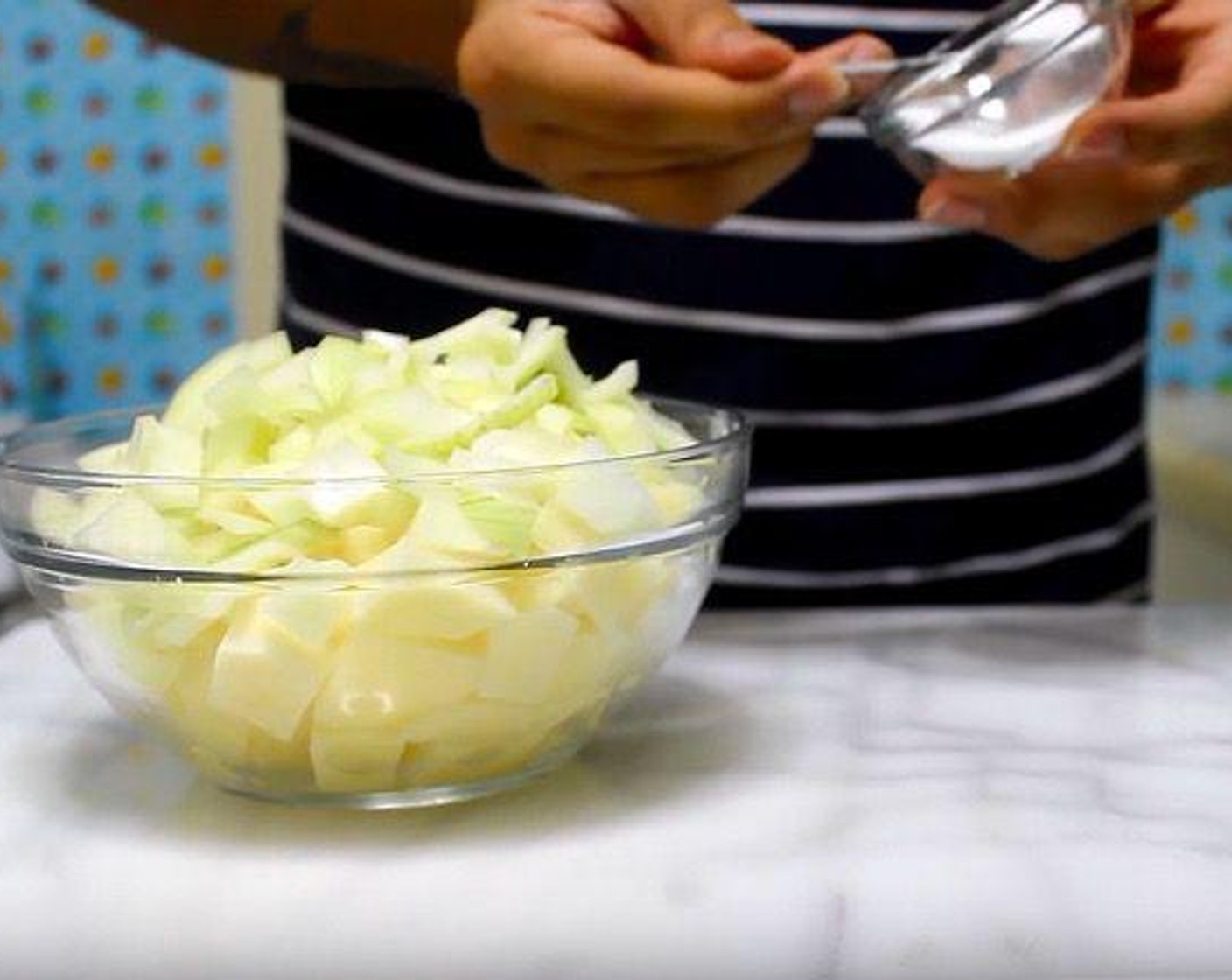 step 1 In a mixing bowl, add Potato (1 lb), Yellow Onion (1), and Salt (1/2 tsp). Mix until well incorporated.