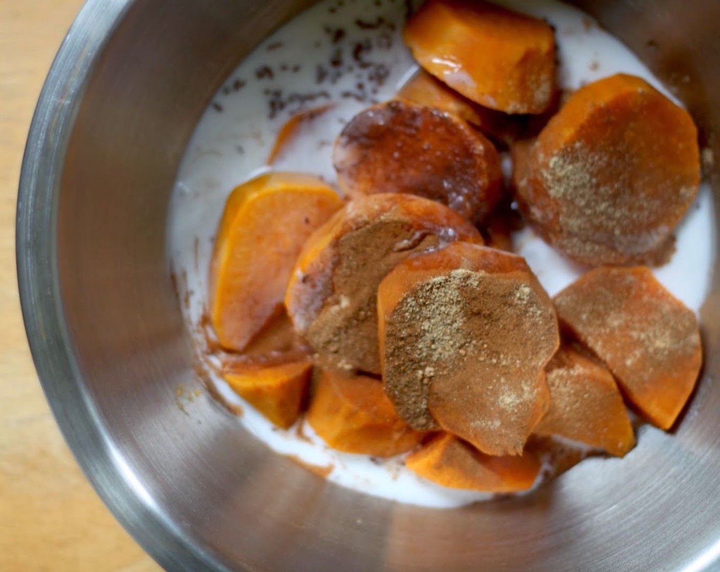 step 8 For the filling, drain and mash the sweet potatoes together with the Light Coconut Milk (3/4 cup), Ground Cinnamon (1 tsp), Ground Ginger (1/2 tsp), Ground Nutmeg (1/4 tsp), Salt (1/4 tsp), and Ground Cloves (1 pinch).