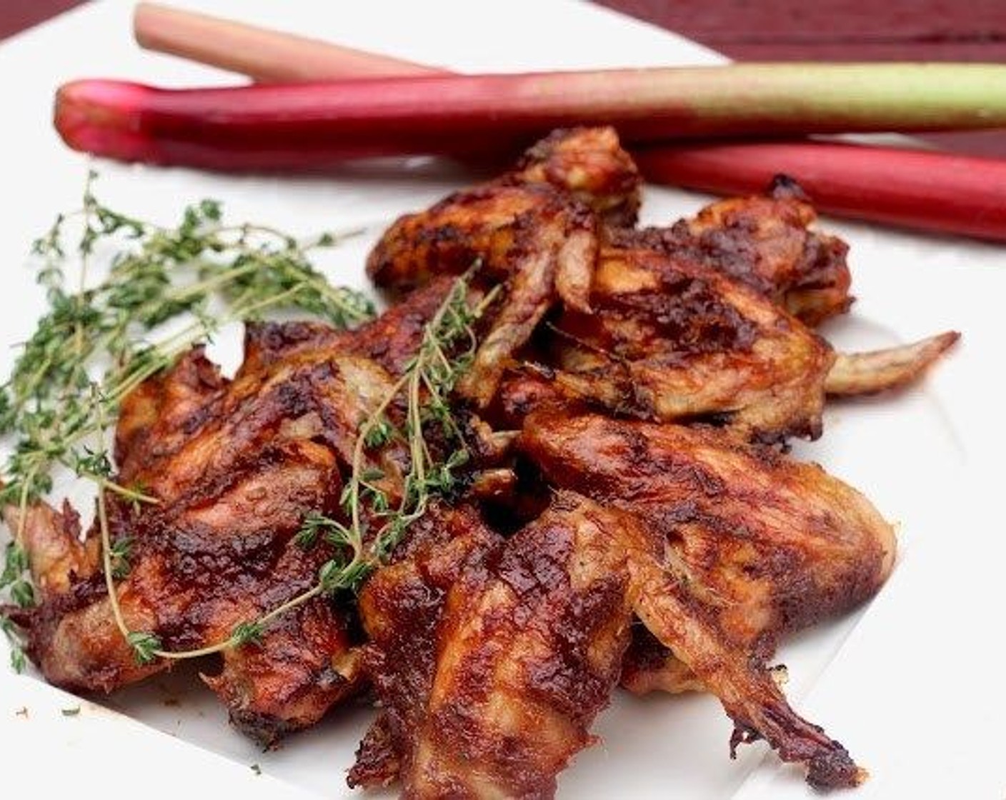 Baked Chicken Wings in Rhubarb Thyme Sauce