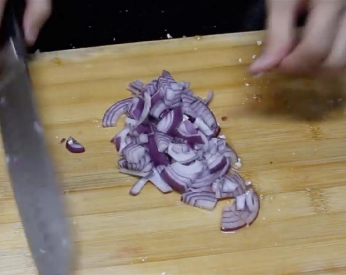 step 5 Roughly chop the Onion (1) into fine pieces.