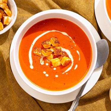 Tomato Soup with Grilled Cheese Croutons Recipe | SideChef