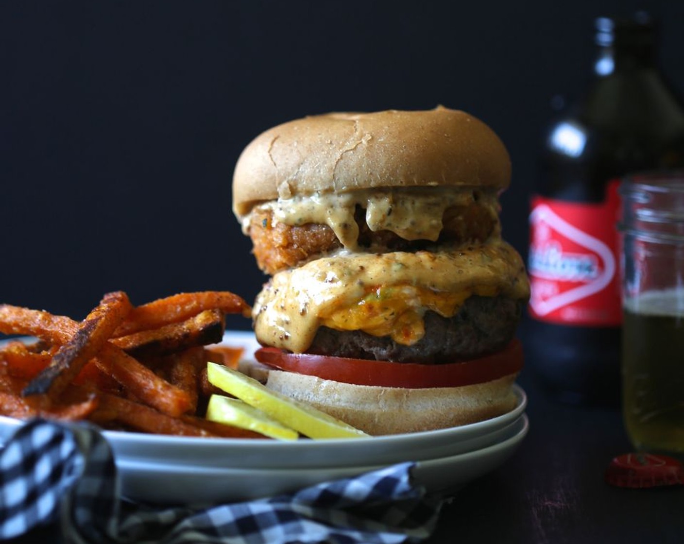 Surf n' Turf Pimento Burger with Cajun Remoulade