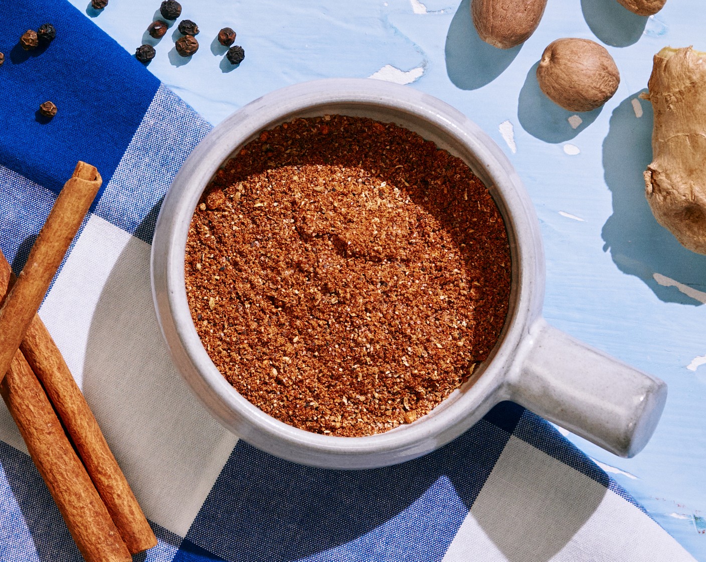 step 1 In a small bowl or jar, add Celery Salt (2 Tbsp), Sweet Paprika (1 1/2 Tbsp), Dry Mustard (1/2 Tbsp), Ground Black Pepper (1/2 Tbsp), Cayenne Pepper (1/2 tsp), Ground Allspice (1/2 tsp), Ground Cinnamon (1/2 tsp), Ground Nutmeg (1/2 tsp), and Ground Ginger (1/2 tsp) and mix until combined. Store in an airtight container.