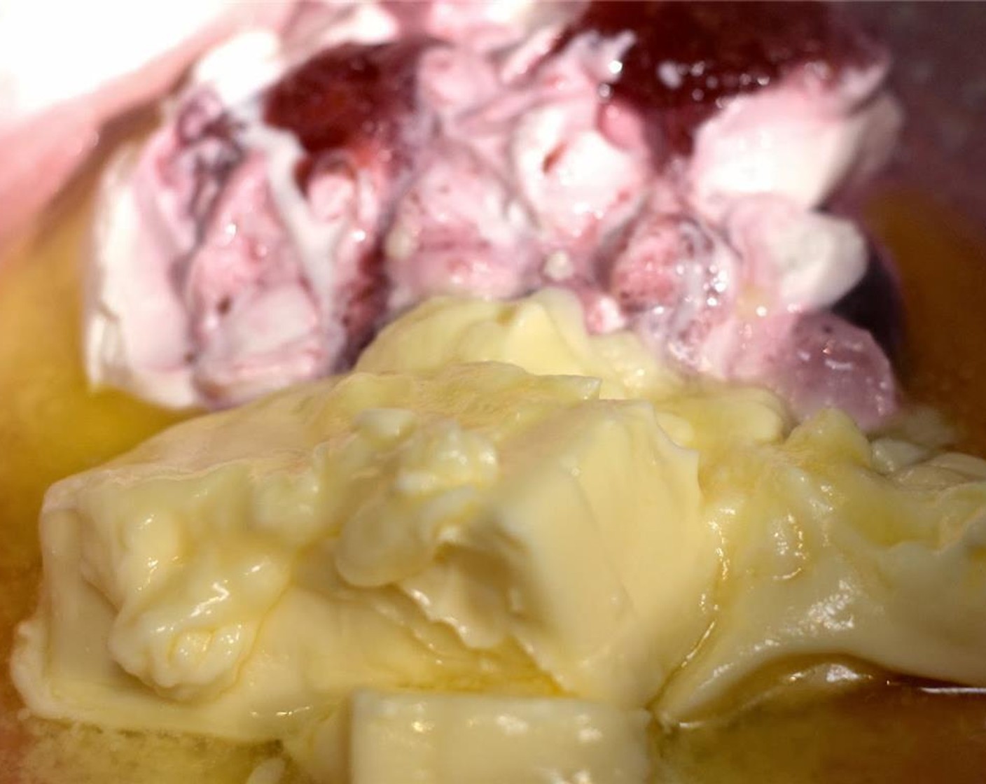 step 2 Place Raspberry Greek Yogurt (1 cup), Butter (1 cup), Granulated Sugar (1 1/2 cups), Raspberry Jam (2 Tbsp), and Vanilla Extract (1 tsp) in a mixing bowl.