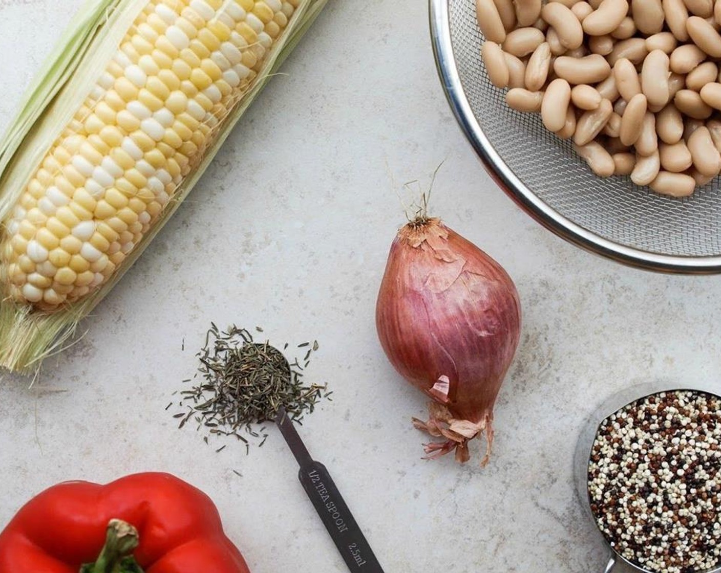 step 2 In a medium pot, bring Water (1 cup), Quinoa (1/2 cup), McCormick® Garlic Powder (1 tsp), and Dried Thyme (1 tsp) to a boil. Cover, reduce heat and simmer for 15 minutes.