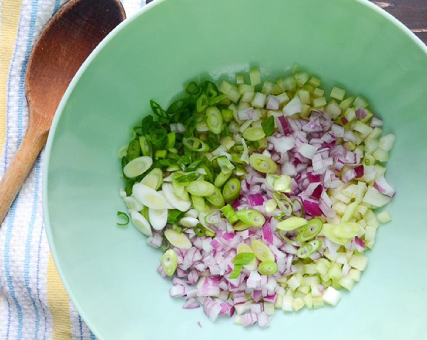 step 6 In a small bowl, combine Celery (2 stalks), Red Onion (1/2 cup), Scallion (1 bunch)
