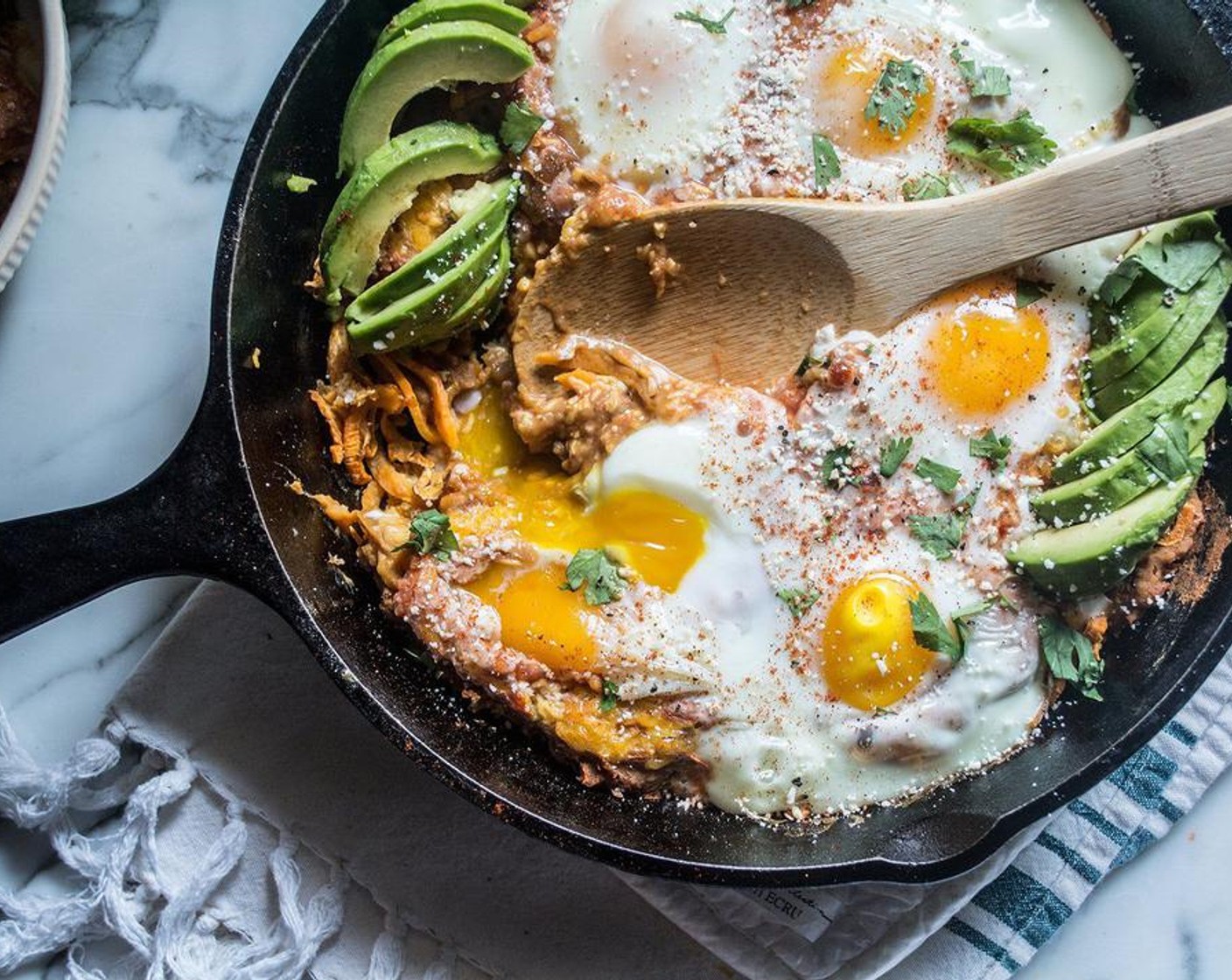 Sweet Potato Refried Bean Egg Skillet