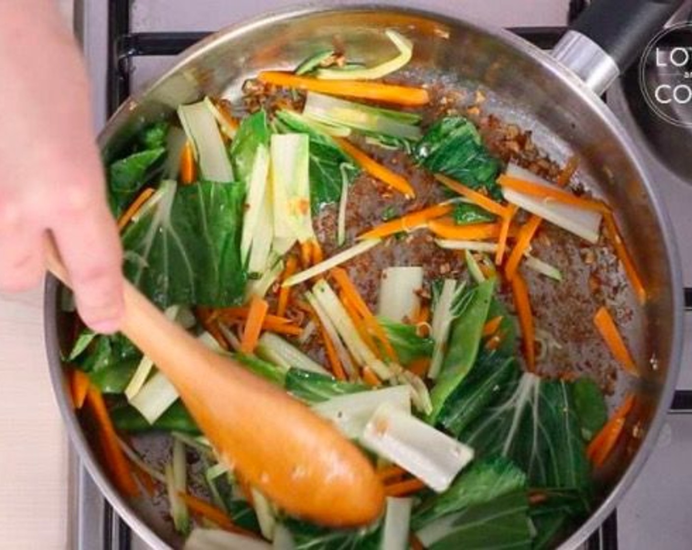 step 7 In the same pan, add Carrot (1), Zucchini (3), Bok Choy (2), and Snow Peas (10).