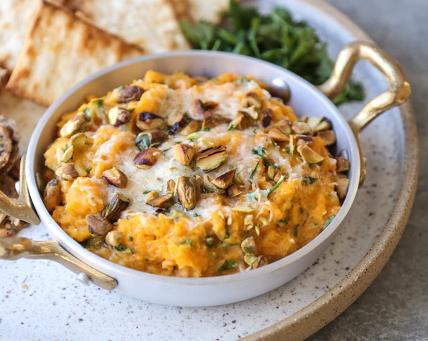 Warm Butternut Squash Dip with Gruyere and Pistachios
