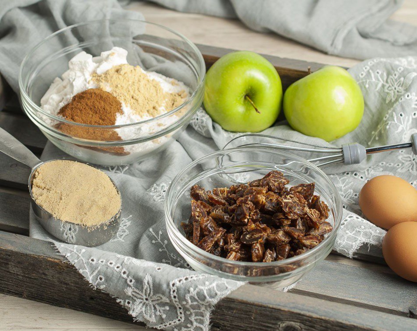 step 5 While dates are cooling, whisk together the All-Purpose Flour (2 cups), Baking Powder (1/2 Tbsp), Baking Soda (1 tsp), Ground Ginger (1/2 Tbsp), Ground Cinnamon (1/2 Tbsp) and Salt (1/2 tsp) in a small bowl. Set aside.