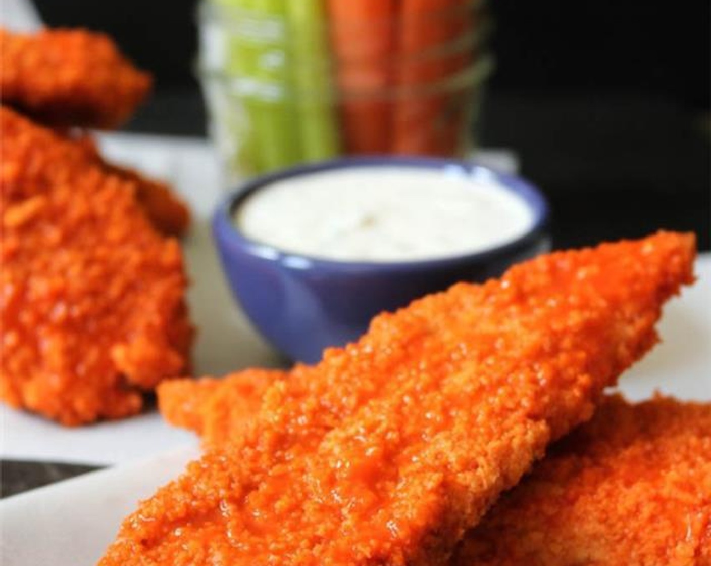 Baked Buffalo Chicken Tenders with Ranch Dressing