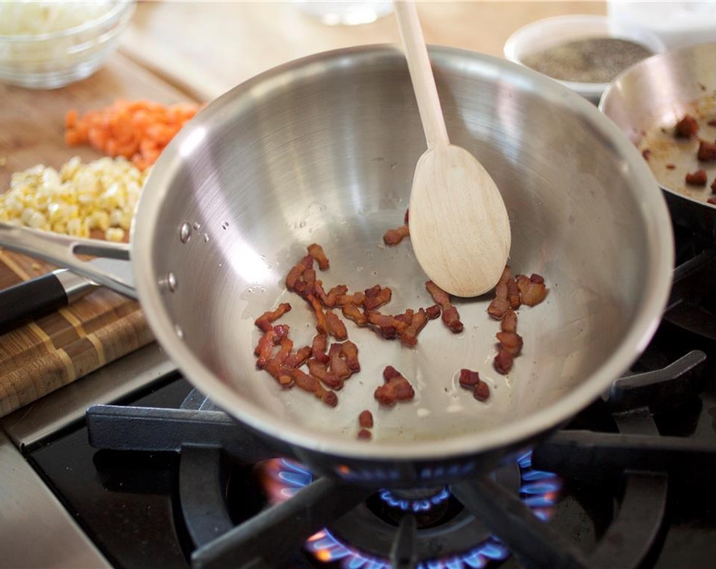 step 3 Heat a large saucepan over medium heat. When hot, add the Bacon (1 slice) and cook until browned, about 4 minutes.