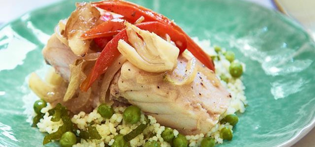 Snapper with Fennel, Onion, Tomato with Couscous Recipe | SideChef