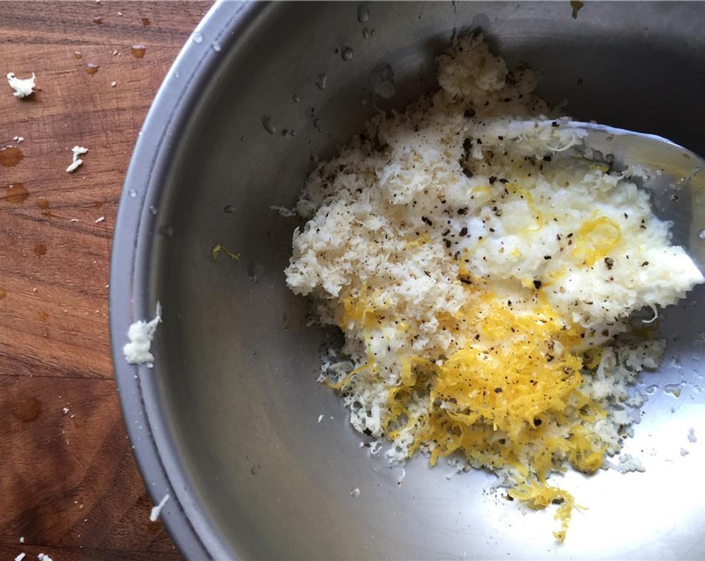 step 22 To a bowl, add the Sour Cream (1 cup), Horseradish (1 in), half the Lemon (1) zest, Freshly Ground Black Pepper (to taste) and a teaspoon of lemon juice and mix together. Taste to see if it needs Kosher Salt (to taste), Freshly Cracked Pepper ( to taste) and Lemon (1 N/A) juice.