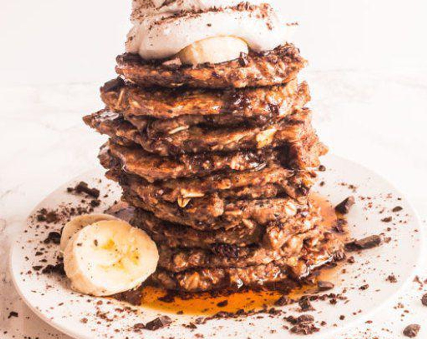 Dark Chocolate Banana Oat Pancakes & Coconut Whip