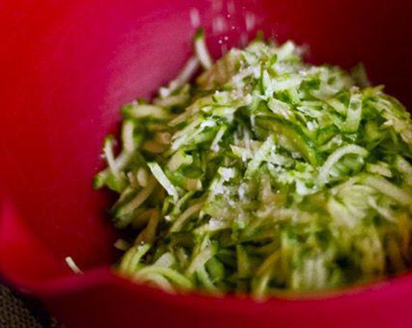 step 2 Sprinkle Salt (to taste) onto Seedless Cucumber (1 cup), then lay out on paper towel to draw out moisture.