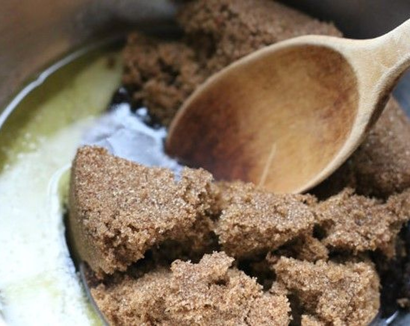 step 18 Remove from heat and stir in the Dark Brown Sugar (1 cup) and Salt (1/2 tsp) with a wooden spoon until the butter is absorbed.