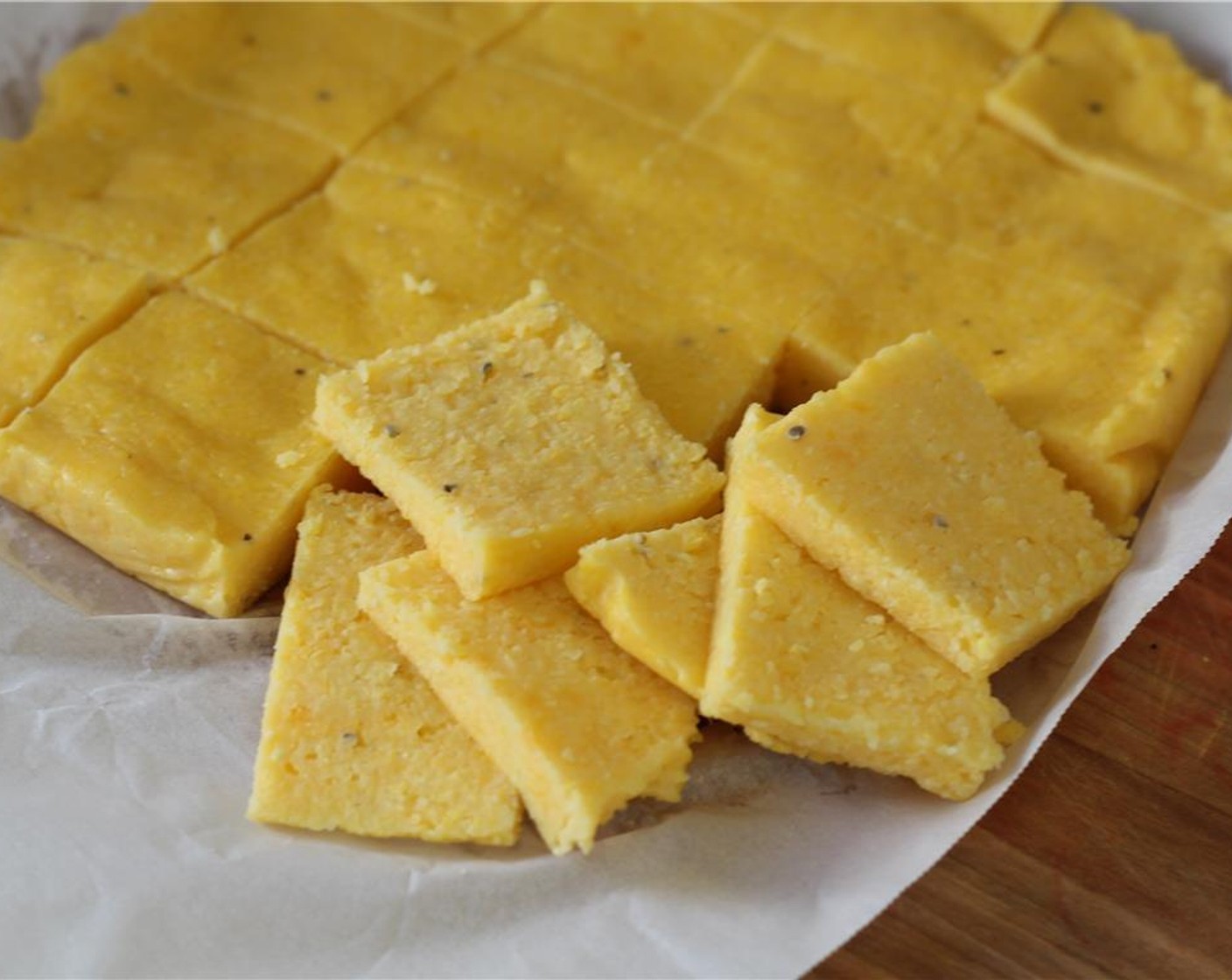 step 17 Slice the polenta grits into 3 inch squares.