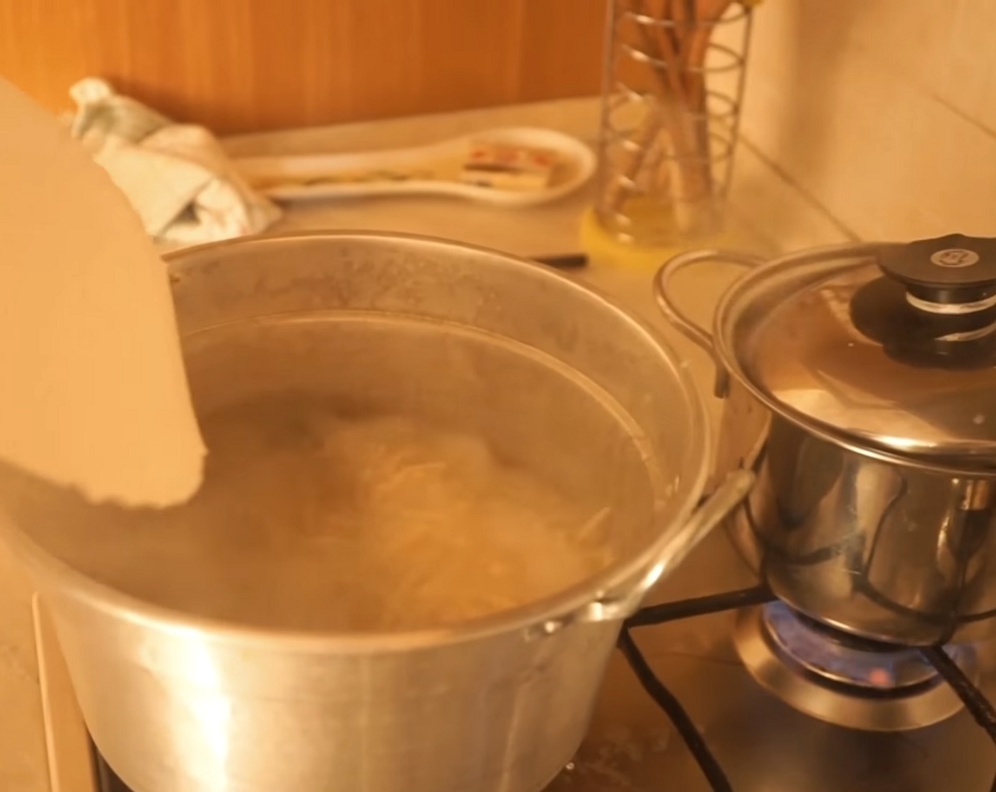 step 9 When all the sagne is ready to be boiled, place a large pot full of water on the stove and bring it to a boil before adding a pinch or two of Sea Salt (to taste).