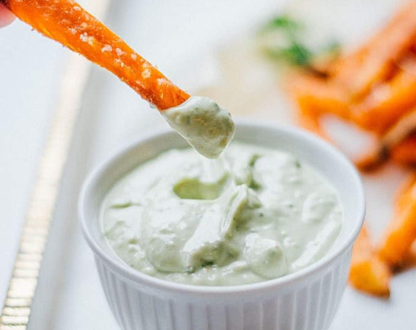 Baked Sweet Potato Fries with Avocado Sauce