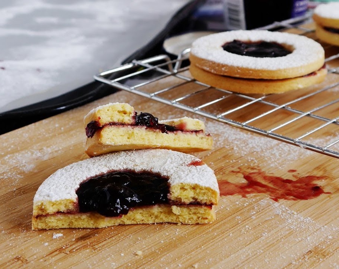 Linzer Cookies with Cherry Jam and Chocolate