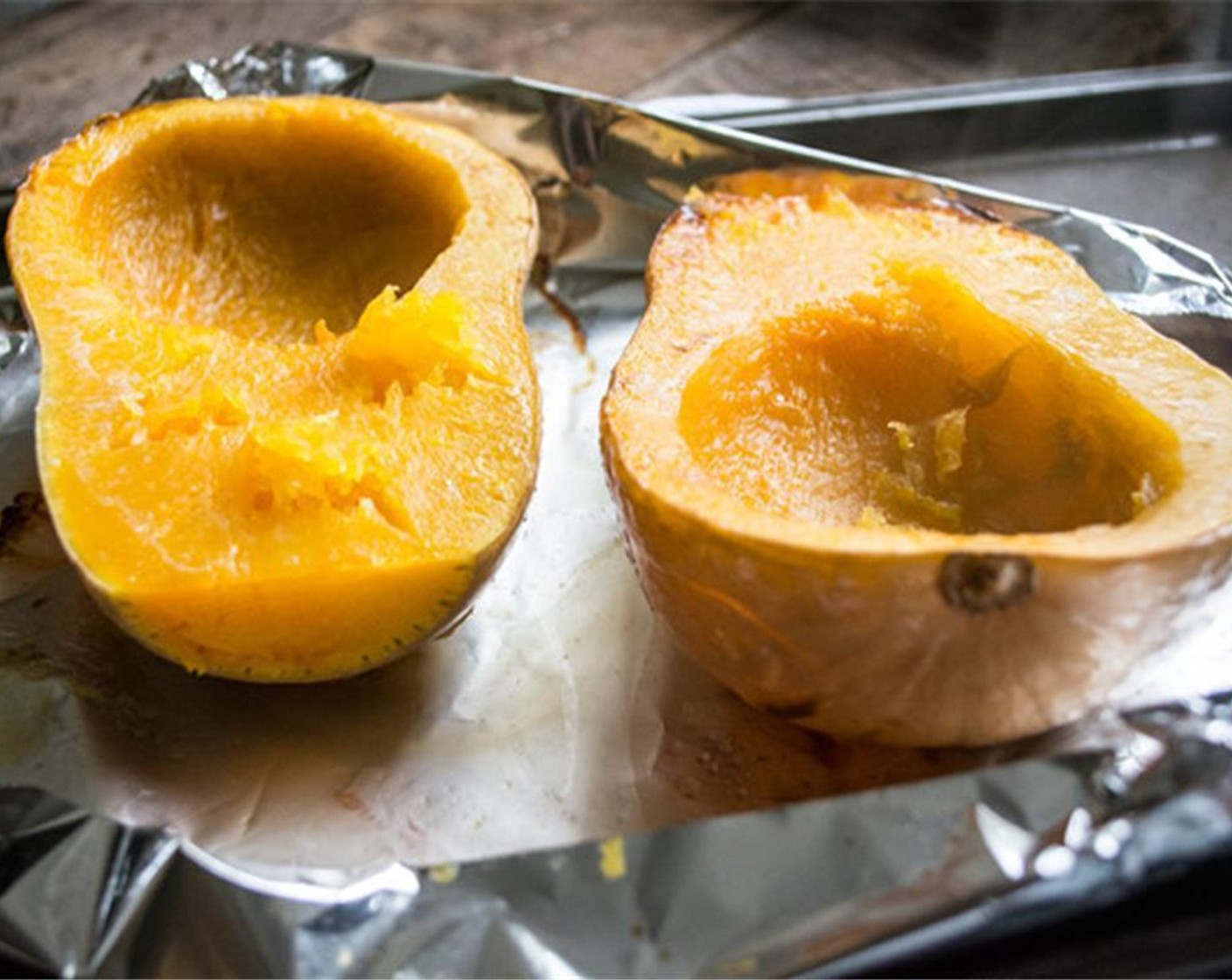 step 4 Once the squash has cooked, remove and allow to cool for 15 minutes or so. Remove the skin (should come off fairly easily now that it's cooked, if it doesn't, use a spoon to scrape our flesh) and measure out 2 cups cooked and mashed squash.