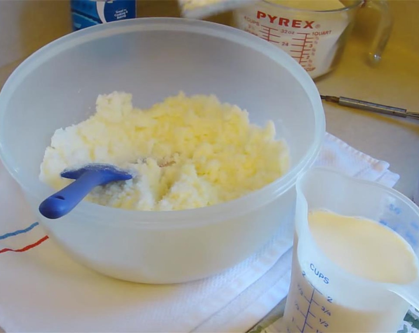 step 2 Cream together the Butter (1/3 cup) and Granulated Sugar (2 1/4 cups) in a mixing bowl. Pour the Evaporated Milk (12 fl oz) into a large measuring cup, and add Water (to taste) to the cup to equal 2 cups of liquid.