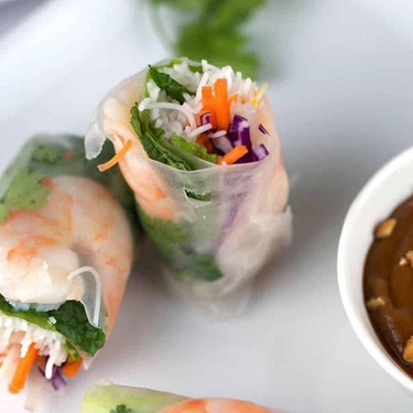 Shrimp Spring Rolls with Peanut Dipping Sauce Recipe | SideChef