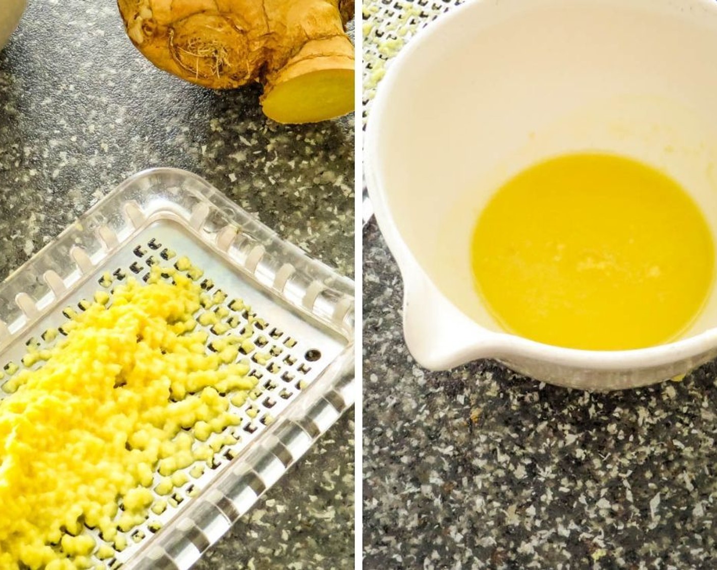 step 1 Use a microplane or fine grater to grate Fresh Ginger (1 in) onto a cutting board or into a bowl.