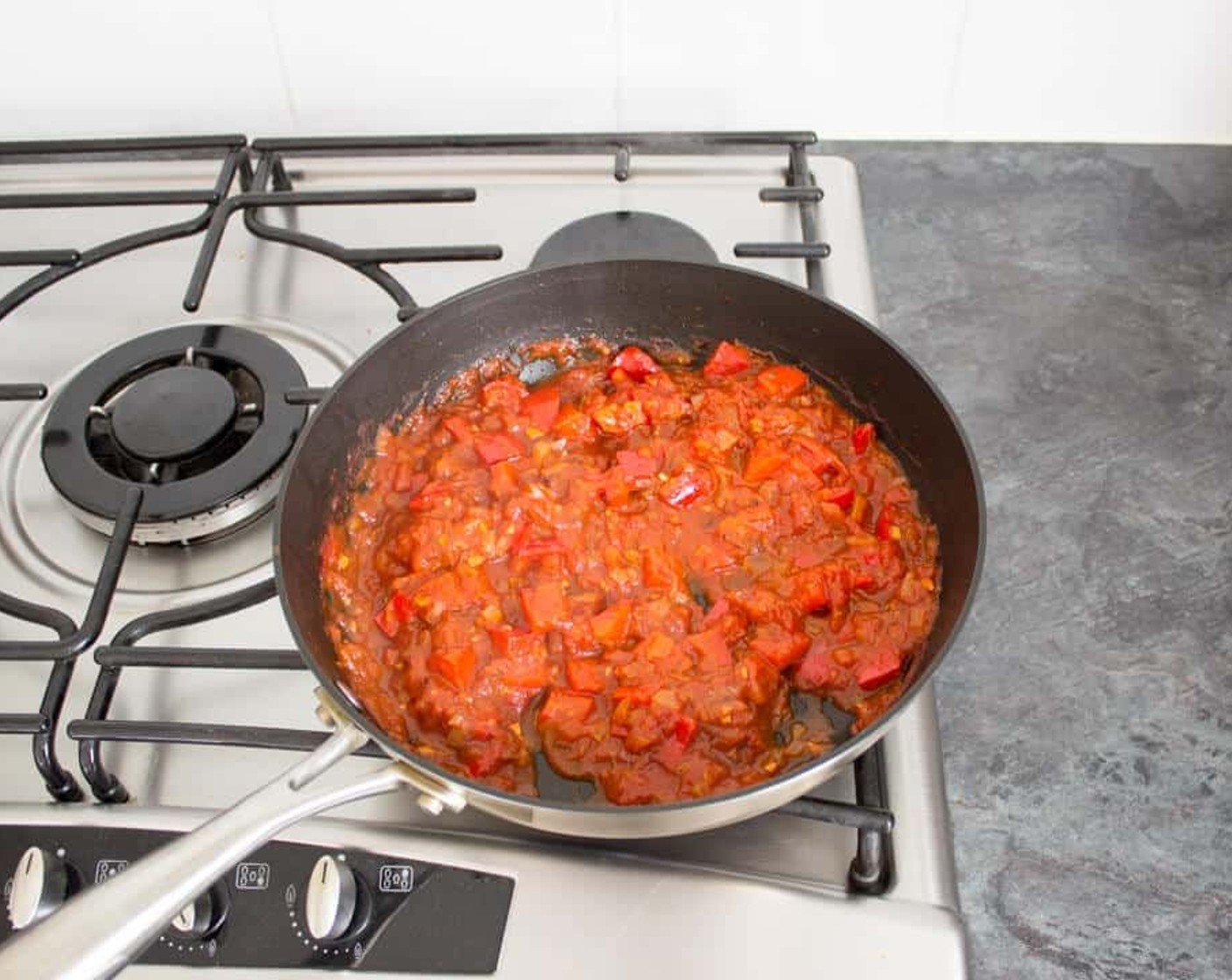 step 5 Pour in the Diced Tomatoes (1 can) and give it a really good mix. Simmer for 5-10 minutes until it’s nice and thick. Season to taste with Salt (to taste).