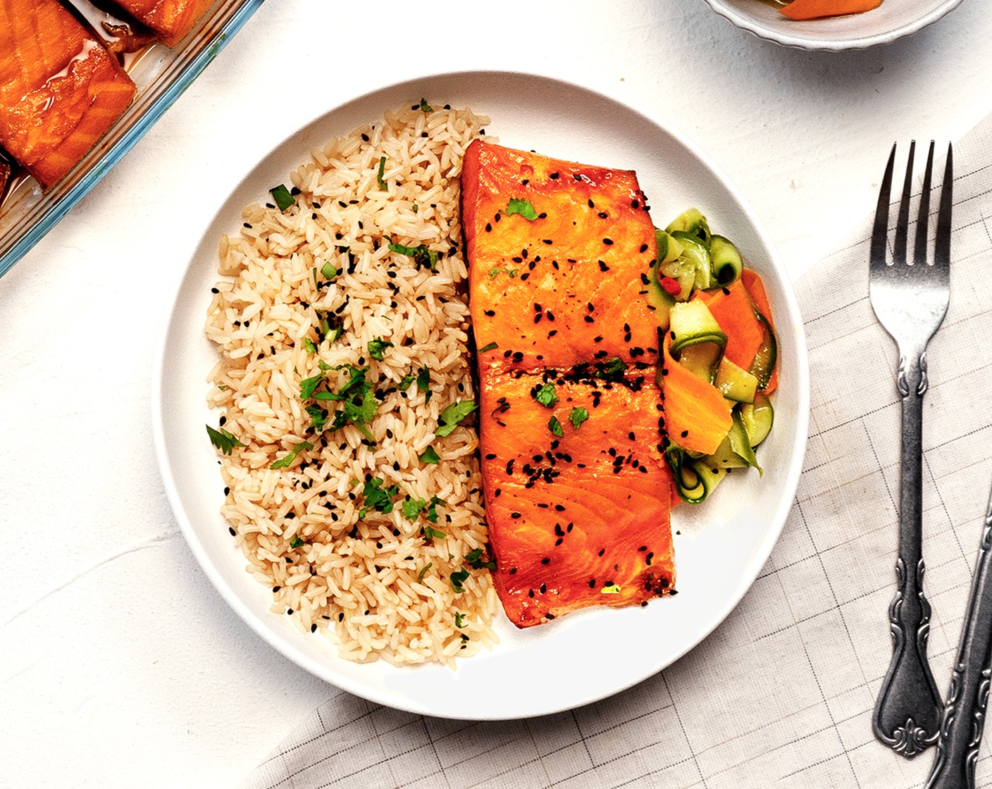 Teriyaki Salmon with Brown Rice and Pickled Vegetables