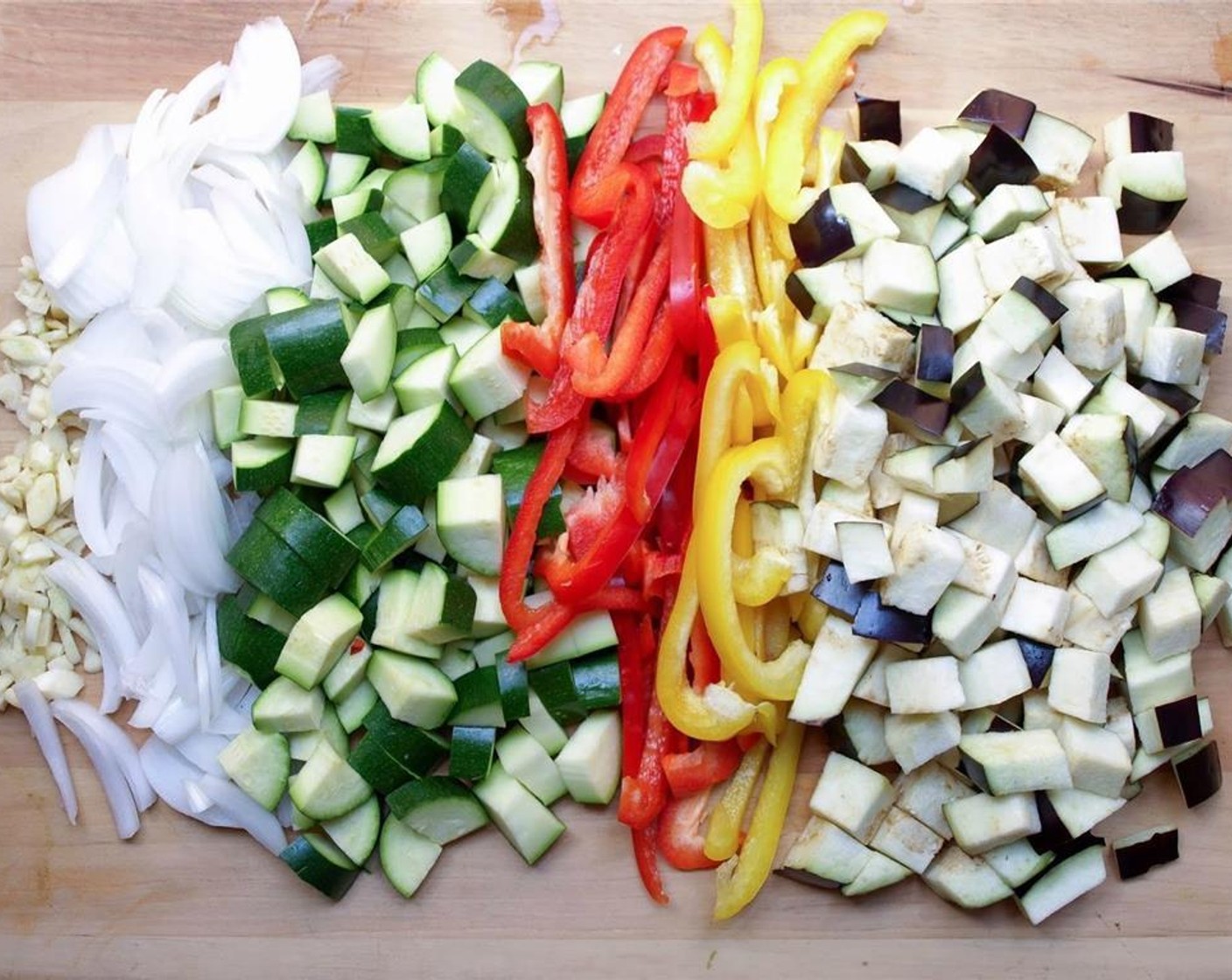 step 3 Dice the Eggplant (1) and the Zucchini (3).