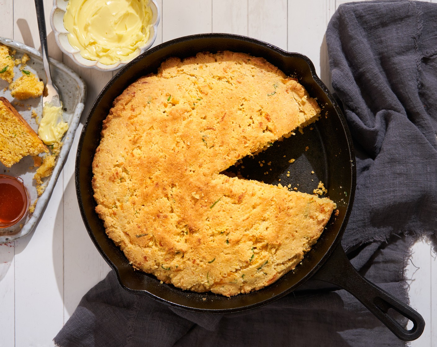 Cheesy Cornbread with Honey and Green Onions