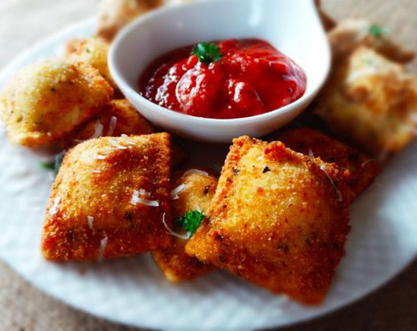 step 7 Garnish with Fresh Parsley (to taste) and Parmesan Cheese (to taste). Dip in warm Marinara Sauce (to taste).