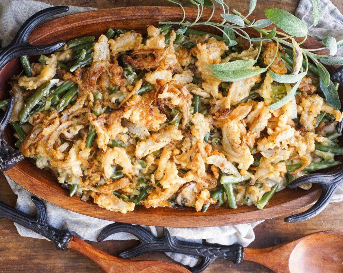 Green Bean Casserole with Tempura Onion Strings